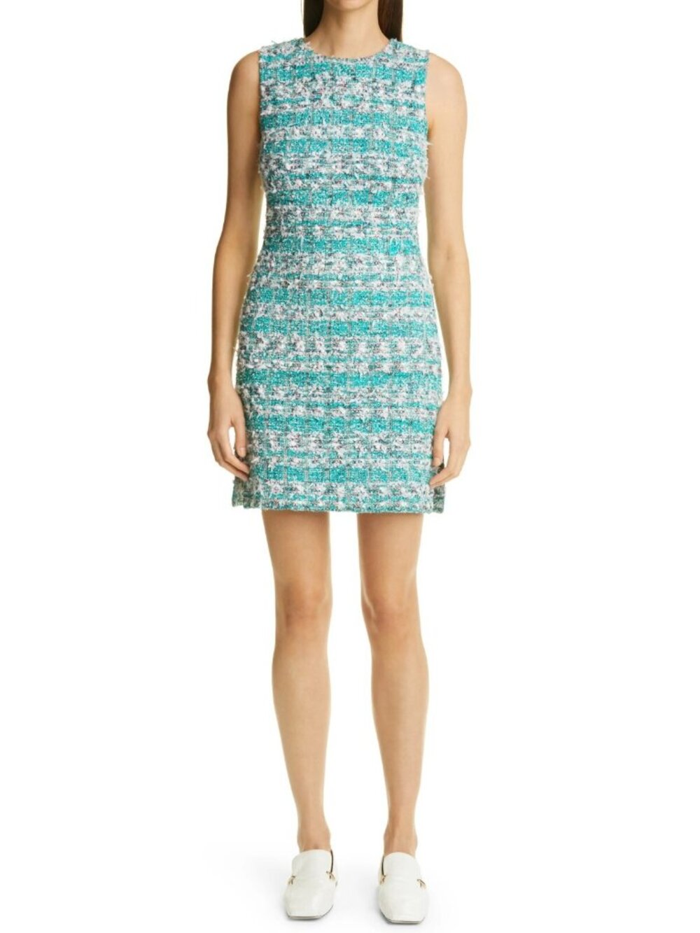 St. John Collection Womens Sleeveless Tweed Mini Sheath Dress Teal Multi Size 10